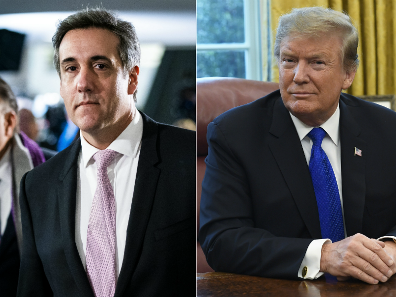 At left, former Donald Trump lawyer Michael Cohen. At right, U.S. President Donald Trump.