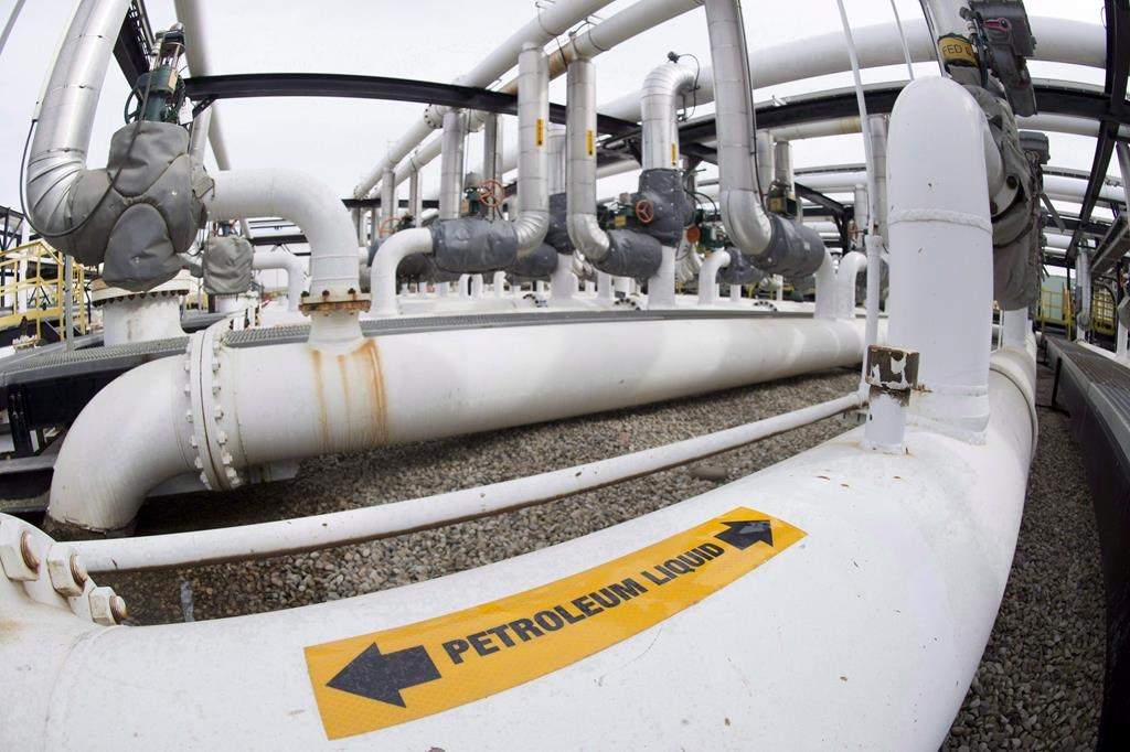 Pipes are shown at the Kinder Morgan Trans Mountain facility in Edmonton, Thursday, April 6, 2017.