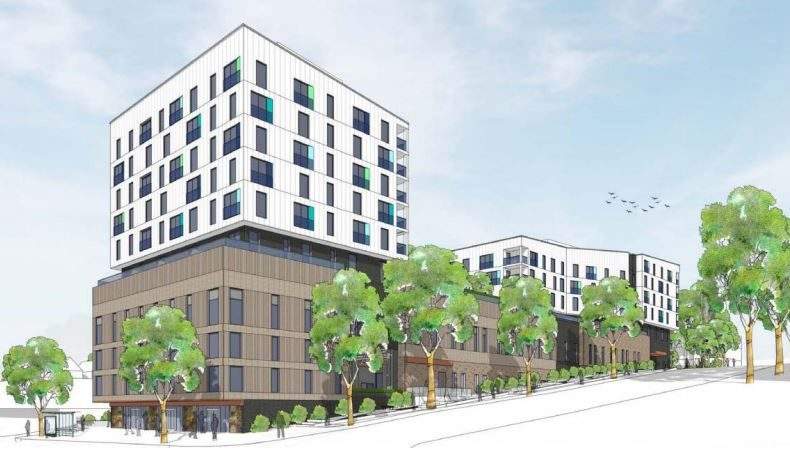 A concept drawing of the proposed detox and social housing facility on Clark Drive and East First Avenue.