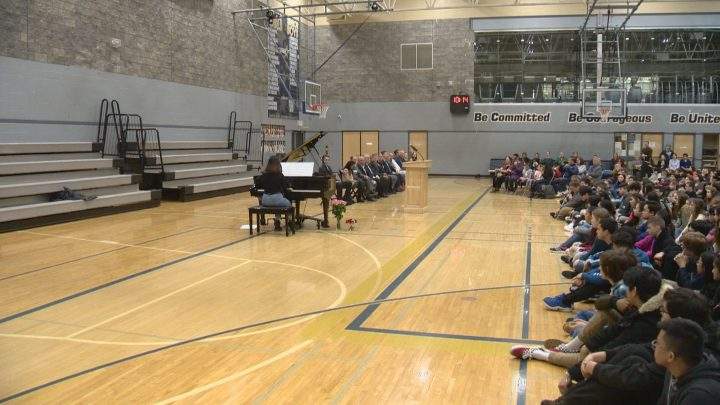 Two songs were played on the new piano during the event at Bethlehem Catholic High School.