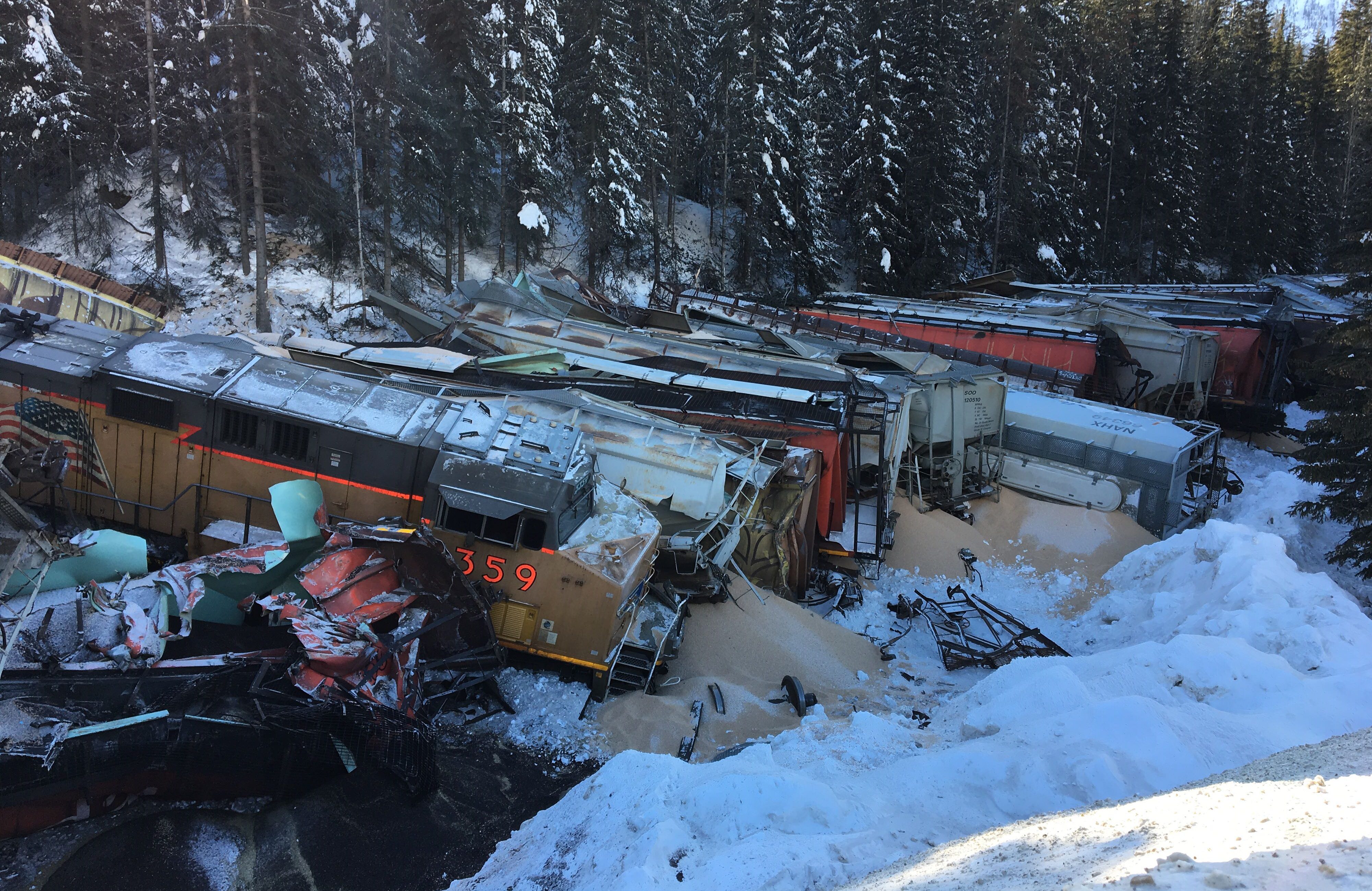 Three Canadian Pacific Railway employees were killed after their westbound freight train derailed and plunged into the Kicking Horse River east of Field, B.C., early Monday, February 4, 2019.