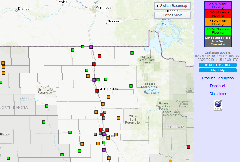 The flood forecast for the Red River Basin in Fargo, ND, issued Feb. 21, 2019.