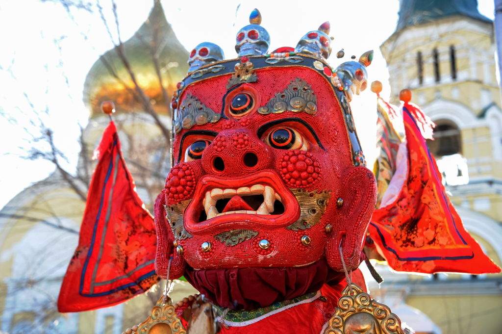 A Buddhist ritual performed during celebrations marking the Lunar New Year and the start of the Year of the Pig, in the central square of the village of Aginskoye.
