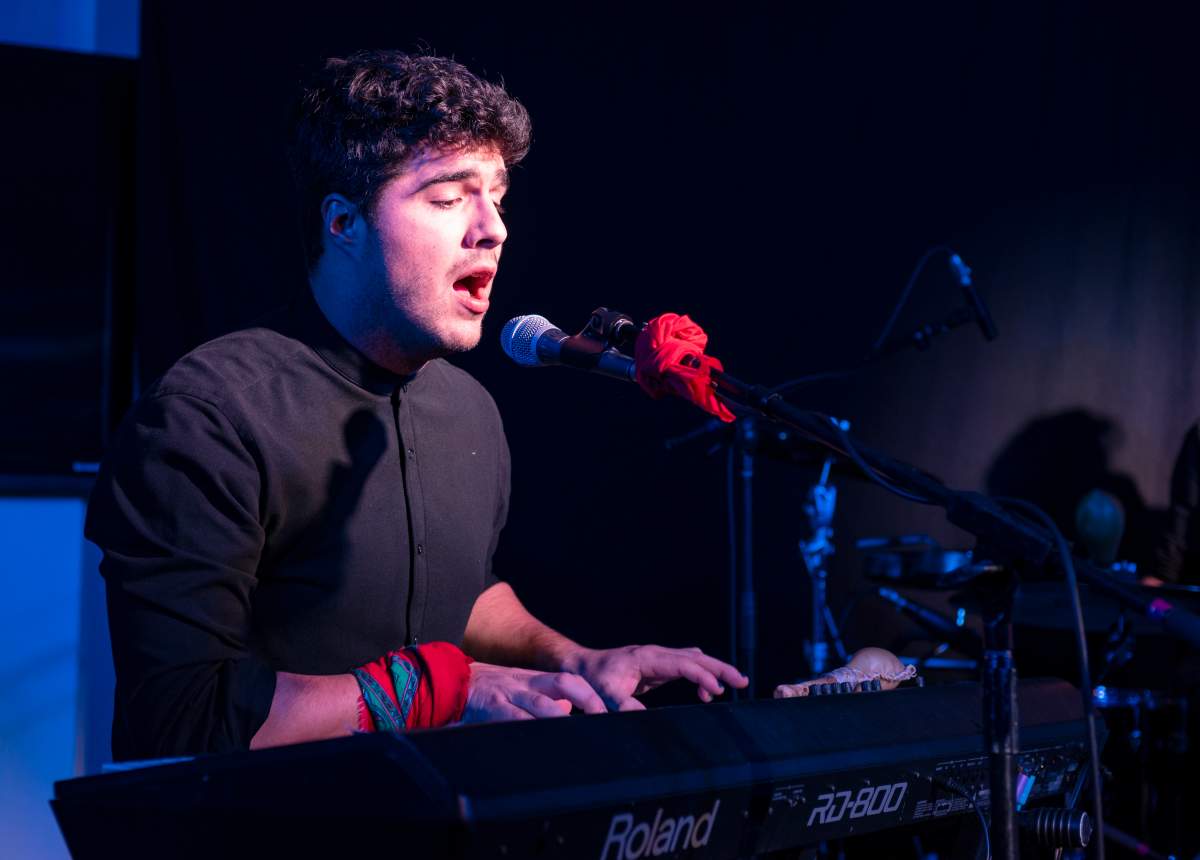 Jeremy Dutcher plays keyboards as he performs during the 16th annual GlobalFest on the Studio Stage at the Copacabana, New York City, on Jan. 6, 2019.
