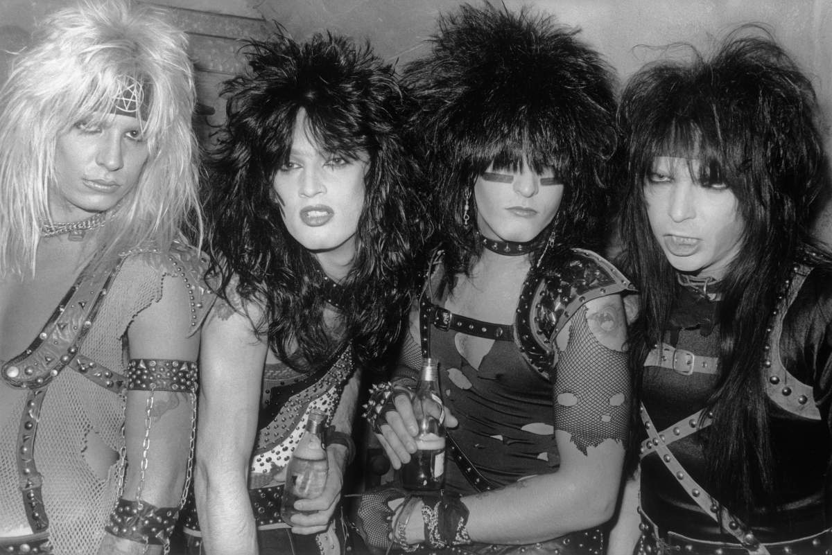 (L-R) Vince Neil (singer), Tommy Lee (drummer), Nikki Sixx (bassist) and Mick Mars (guitarist) of Mötley Crüe.
