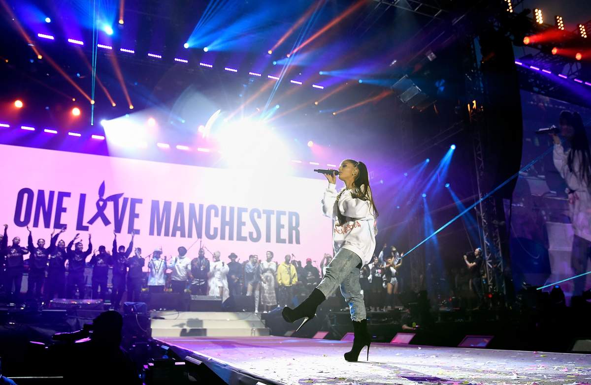 MANCHESTER, ENGLAND – JUNE 04: Ariana Grande performs onstage during the ‘One Love Manchester Benefit Concert’ at Old Trafford Cricket Ground on June 4, 2017, in Manchester, England.