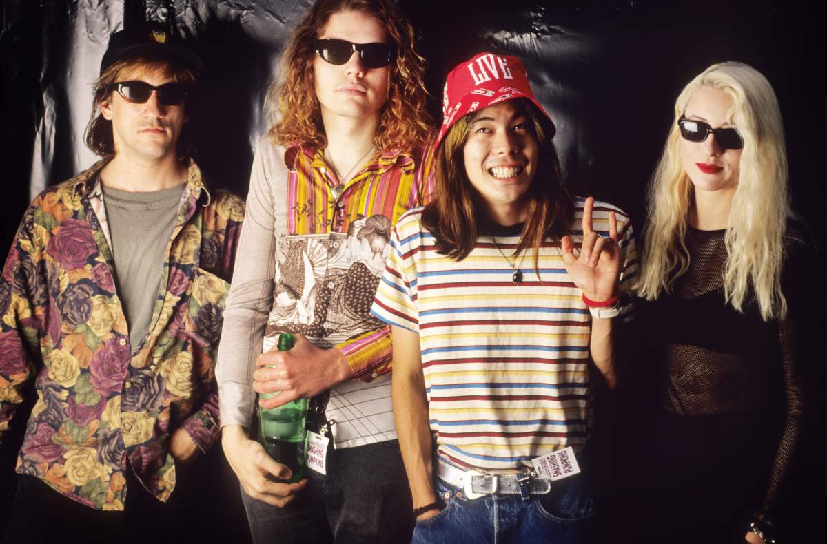 (L-R) Jimmy Chamberlin, Billy Corgan, James Iha and D’arcy Wretzky of Smashing Pumpkins at Rock Werchter Festival in Werchter, Belgium. July 5, 1992.