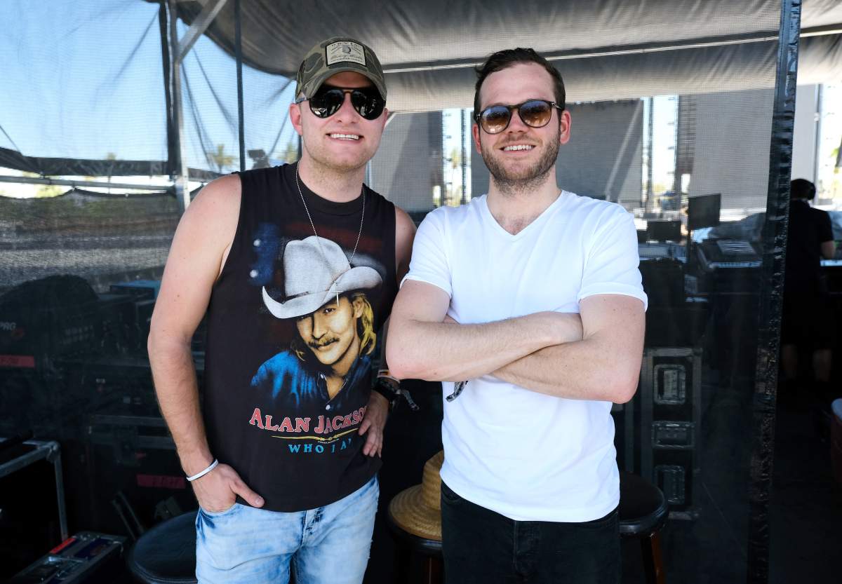 Jordan Walker (L) and Johnny McGuire of Walker McGuire pose backstage during 2018 Stagecoach California’s Country Music Festival at the Empire Polo Field on April 27, 2018, in Indio, California.