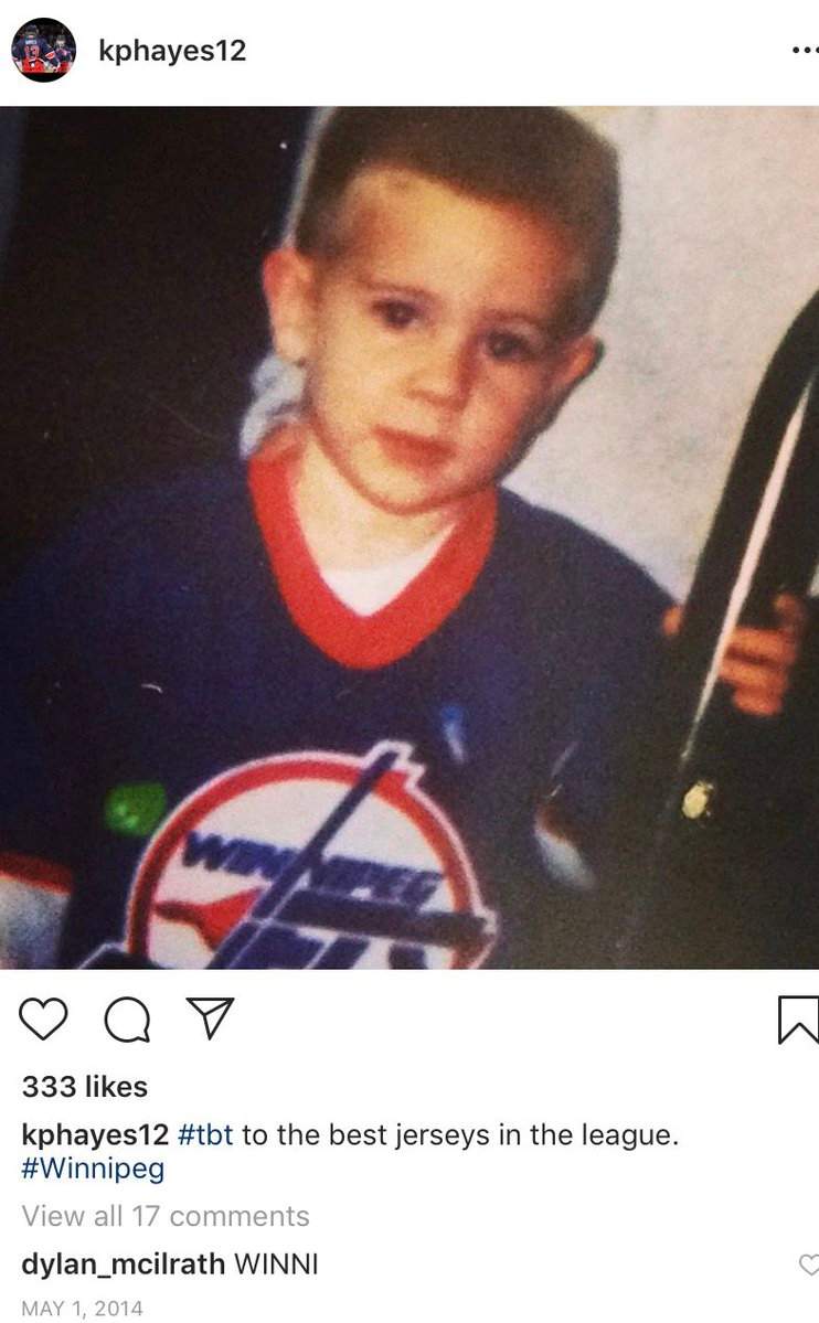 The newly-acquired Kevin Hayes apparently has some Winnipeg Jets fandom in his past.
