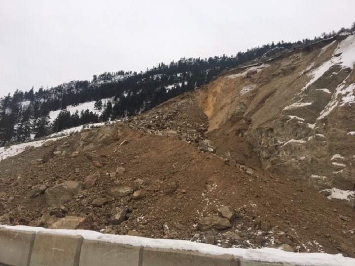 A view of the slope and rockslide along Highway 97 near Summerland.