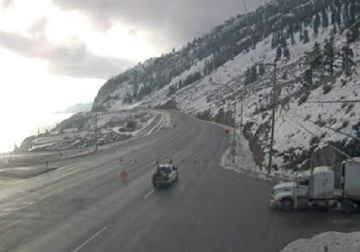 A section of Highway 97 in the Okanagan is closed to traffic because of a rockslide near Summerland.