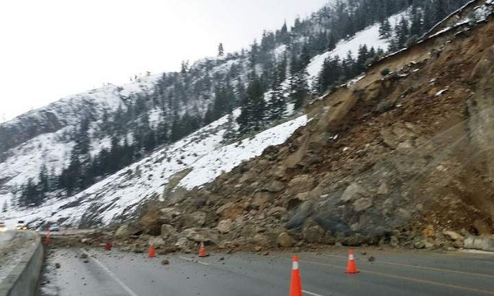 A rockslide has closed Highway 97 in the South Okanagan.