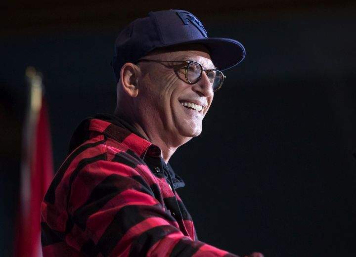 Howie Mandel speaks during a Canada's Walk of Fame ceremony honouring Seth Rogen and Evan Goldberg in Vancouver, on Friday February 15, 2019. Canadian comics are sounding the alarm over an abrupt shift in content on a satellite radio comedy station that many count on as a significant source of income.