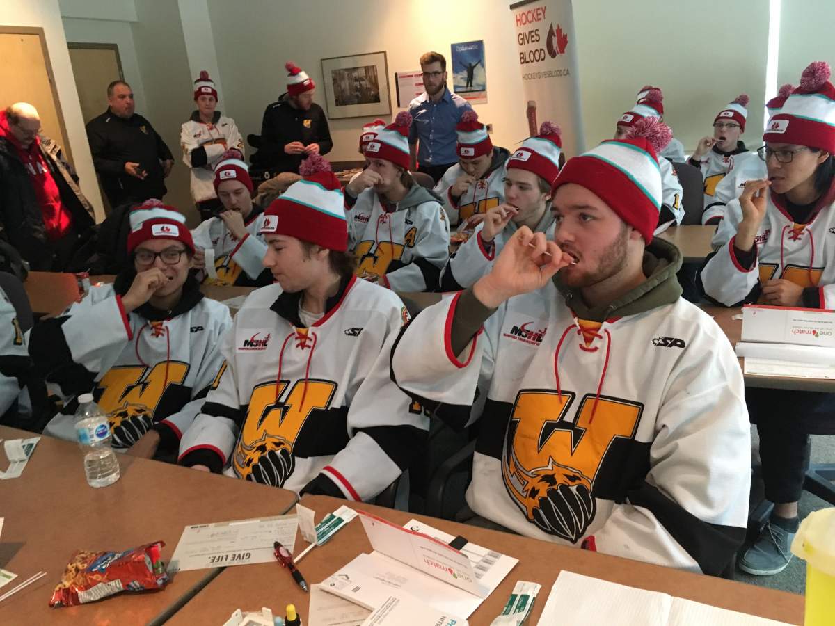 Waywayseecappo Wolverines swab their cheeks.