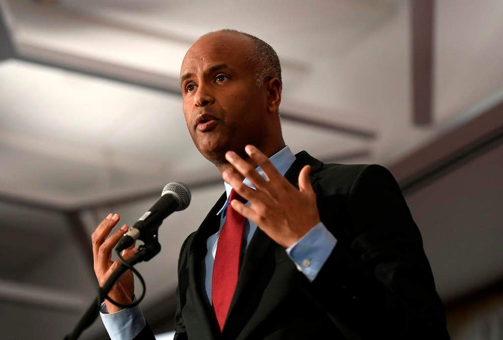 Minister of Immigration, Refugees and Citizenship Ahmed Hussen speaks at the Black History Month reception in Ottawa on Monday, Feb. 4, 2019.