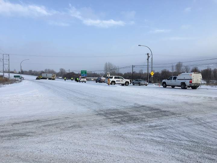 Part of Highway 97 in Kelowna was closed on Friday morning because of a serious collision near Edwards Road.