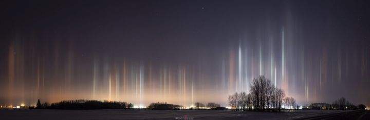 A photo of light pillars seen over Lacombe, Alta., on Feb. 10, 2019.