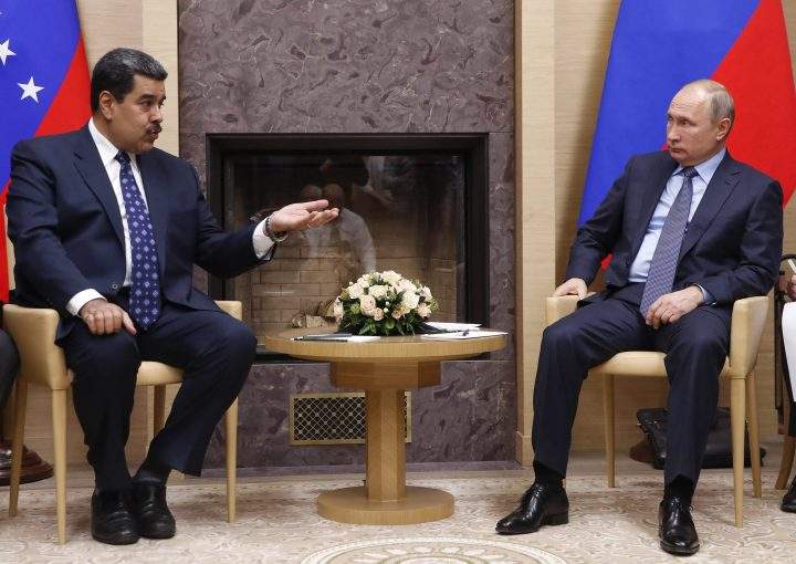 Russian President Vladimir Putin (R) meets with Venezuelan President Nicolas Maduro (L) at the Novo-Ogaryovo state residence outside Moscow, Russia, on Dec. 5, 2018.