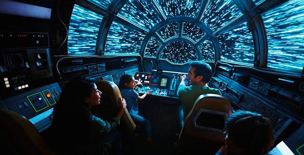 This rendering released by Disney and Lucasfilm shows people on the planned Inside Millennium Falcon: Smugglers Run attraction, part of Star Wars: Galaxy's Edge, a 14-acre area set to open this summer at the Disneyland Resort in Anaheim, Calif.