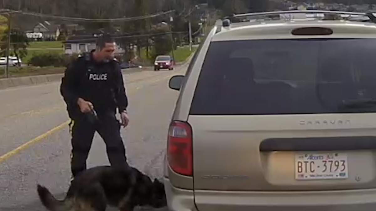 RCMP PSD Doods sniffs Sandor Rigo’s van.