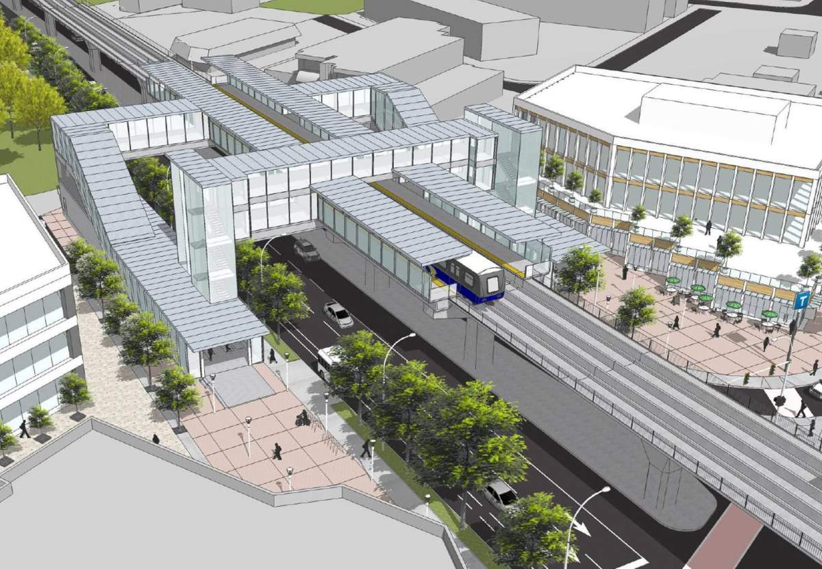 An artist’s conception of what a future Surrey-Langley SkyTrain station could look like.