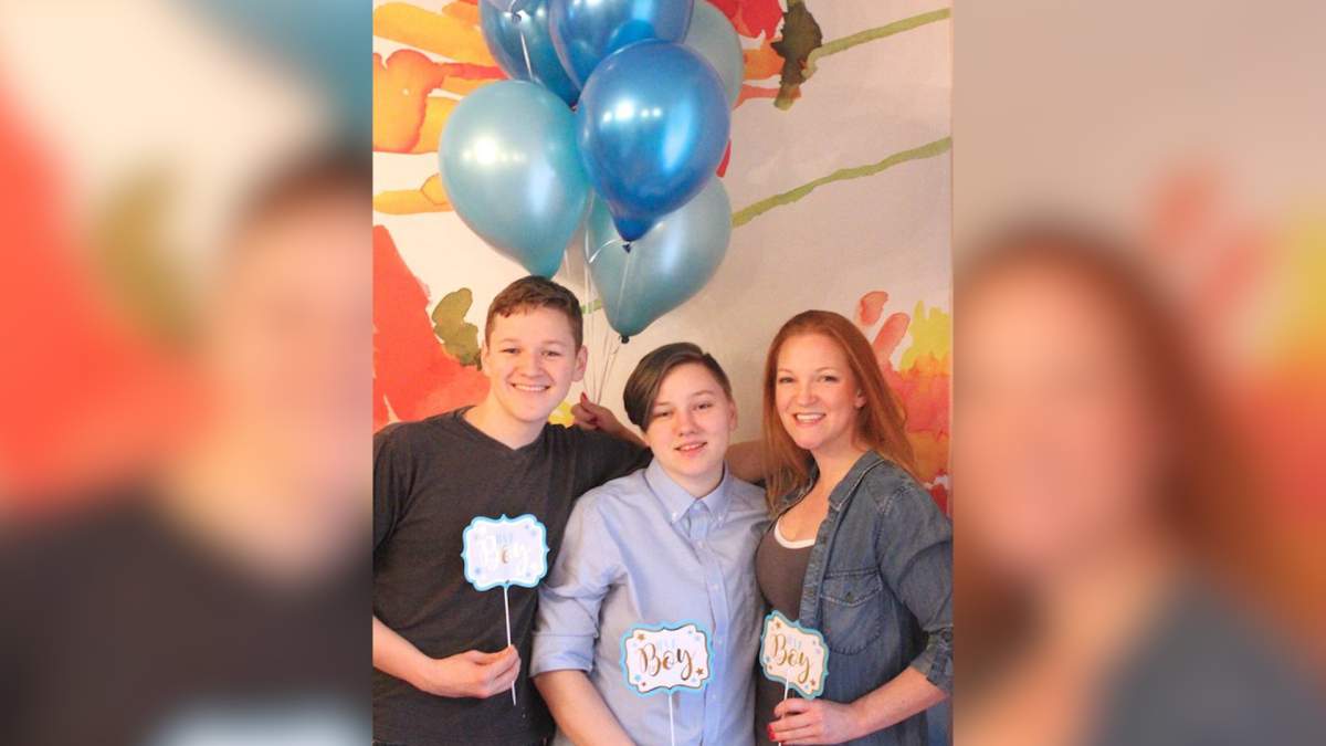 Adrian Brown’s mother staged a gender reveal photoshoot after the 20-year-old came out as transgender.