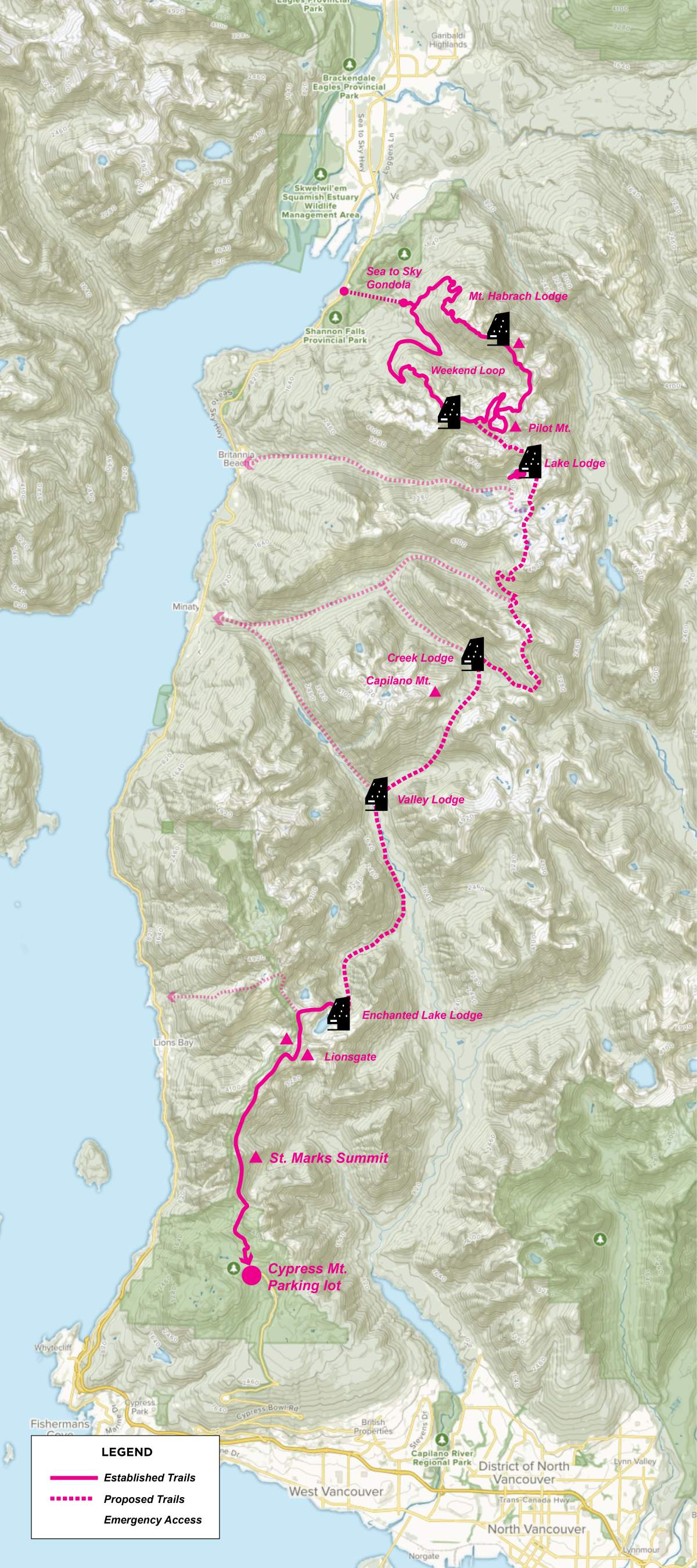 A map of proposed hut locations as suggested by SLA.