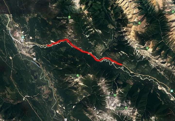 The highway shutdown will take place two kilometres east of Golden, B.C.