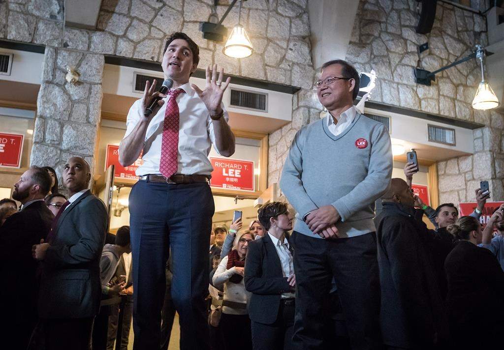 Prime Minister Justin Trudeau, left, campaigns with Richard T. Lee, the Liberal candidate in the Burnaby South byelection, in Burnaby, B.C., on Sunday February 10, 2019. Federal byelections will be held on Feb. 25 in three vacant ridings – Burnaby South, where NDP Leader Jagmeet Singh is hoping to win a seat in the House of Commons, the Ontario riding of York-Simcoe and Montreal’s Outremont. THE CANADIAN PRESS/Darryl Dyck