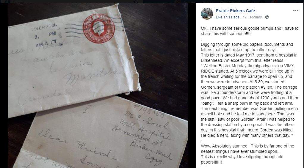 Steinbach antique store finds century-old letter written by Vimy Ridge soldier - image