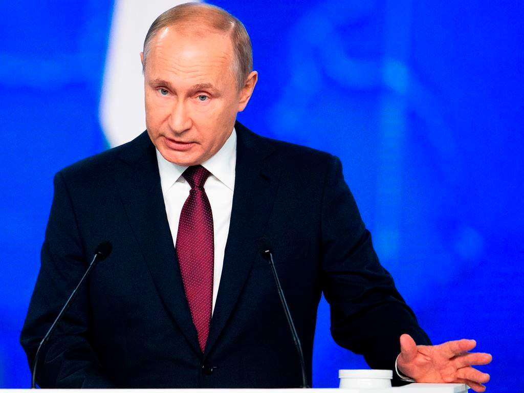 Russian President Vladimir Putin delivers a state-of-the-nation address in Moscow, Russia, Wednesday, Feb. 20, 2019.