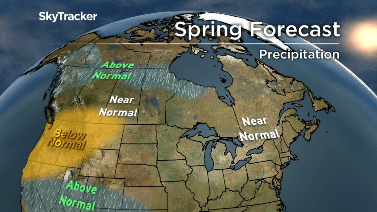 Precipitation forecast for early spring in Canada.