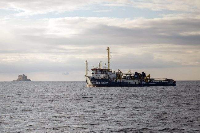 In this Jan. 8, 2018 file photo, the Sea-Watch rescue ship waits off the coast of Malta. 



