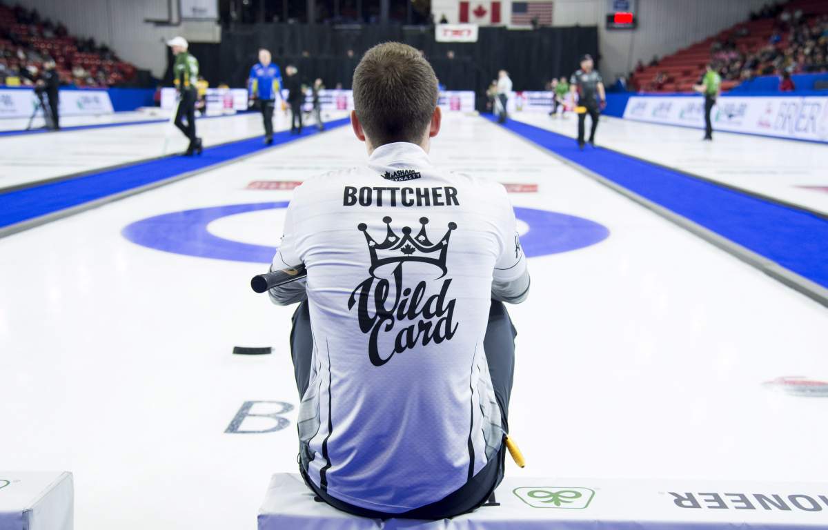 Team Wildcard skip Brendan Bottcher takes a break during the 16th draw against team Alberta at the Brier in Brandon, Man., Thursday, March, 7, 2019.