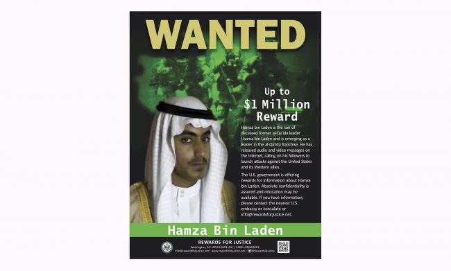 This wanted poster released by the U.S. Department of State Rewards for Justice program shows Hamza bin Laden.