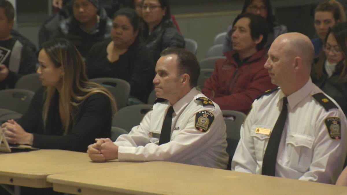 Winnipeg police chief Danny Smyth was in attendance at a community safety meeting at Maples Collegiate Friday.