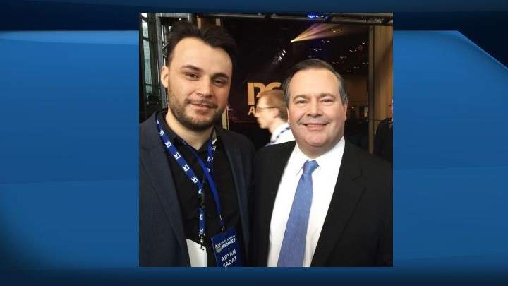 An undated photo showing Aryan Sadat with Jason Kenney.