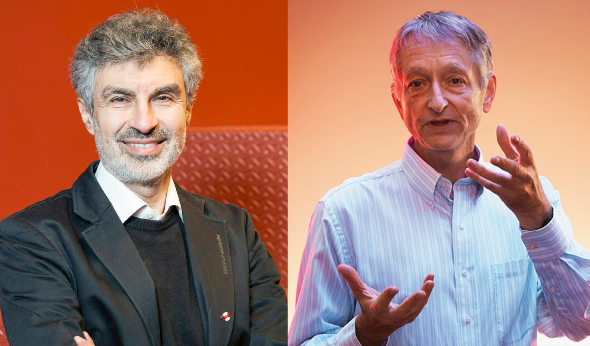 Left: Yoshua Bengio, a professor at the University of Montreal and scientific director at the Artificial Intelligence Institute in Quebec.. Right: Geoffrey Hinton, vice president and engineering fellow at Google and emeritus professor at the University of Toronto.