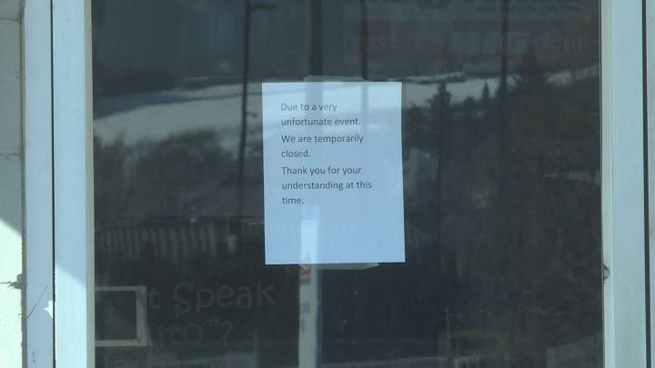 A note was posted to a door at the Big O Tire store in Vernon. The note said “due to a very unfortunate event, we are temporarily closed. Thank you for your understanding at this time.”