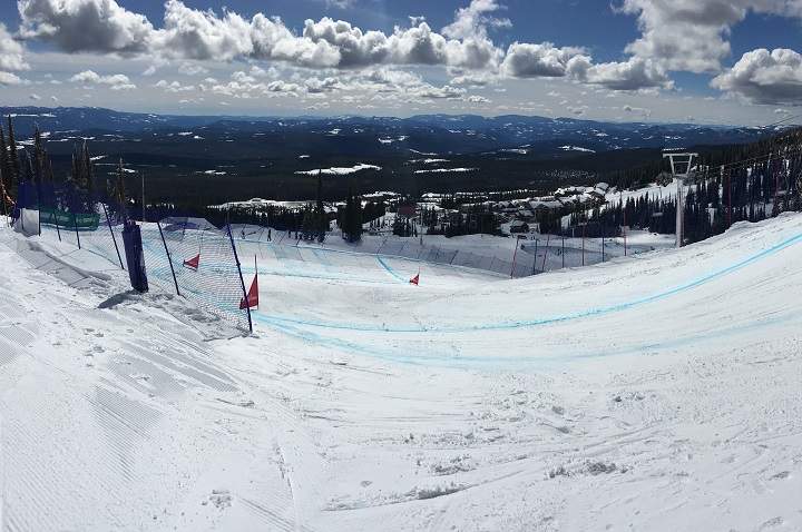 Conditions at Big White on Wednesday during training runs for this week’s snowboard cross nationals.