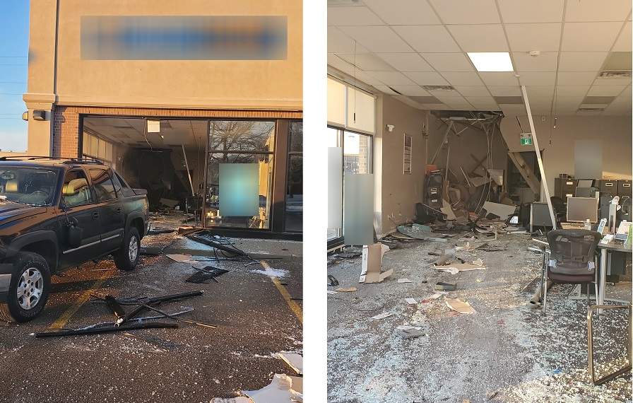 Guelph police say one pickup truck was left behind, but the suspects left in another during an attempted ATM theft on Tuesday morning.