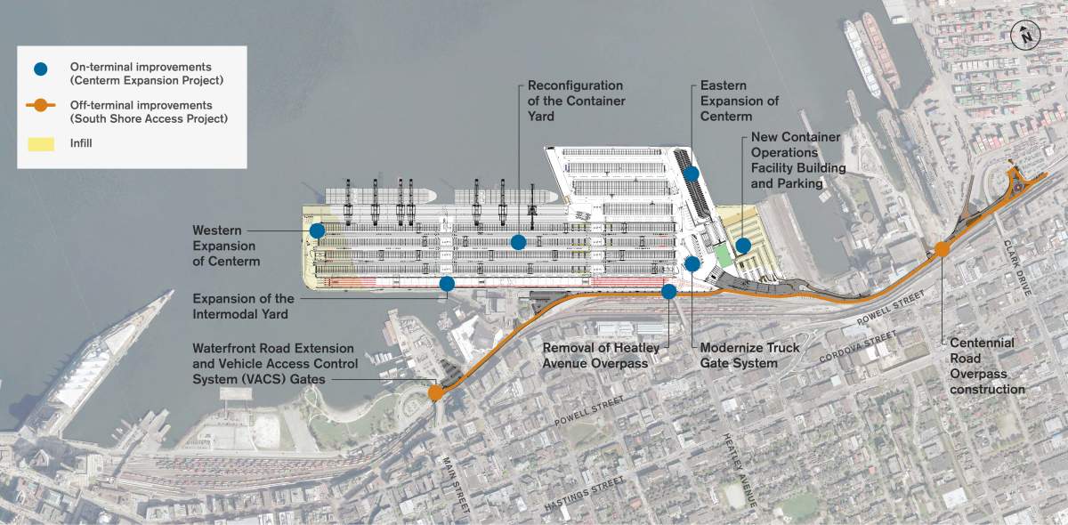 A diagram illustrating the planned expansion of Vancouver’s Centerm port terminal.