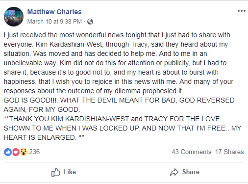 Former inmate says Kim Kardashian helping to cover his rent - image