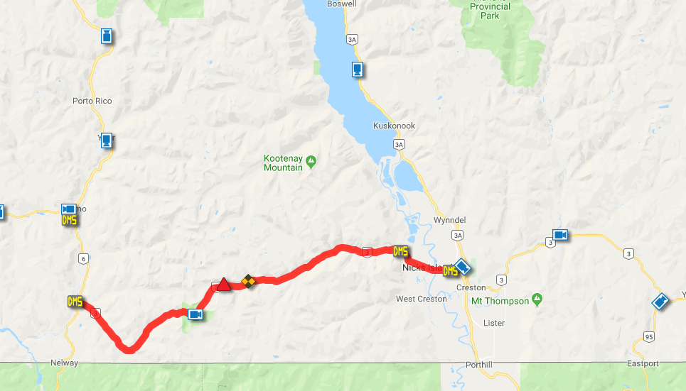 Highway 3 is closed from south of Salmo to West Creston due to a fatal crash and fuel spill.