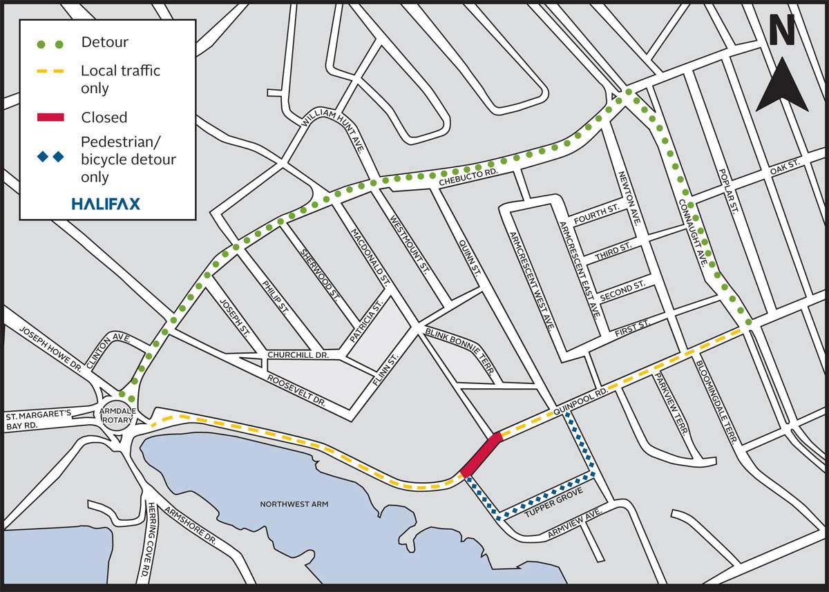 A map of the Quinpool Road detour