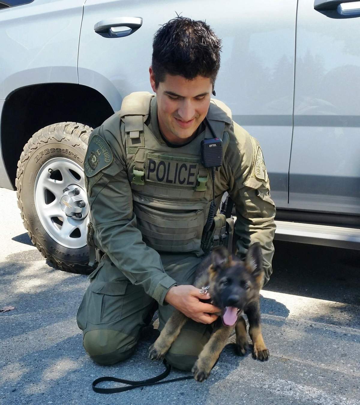 Const. Aaron Courtney with future police dog