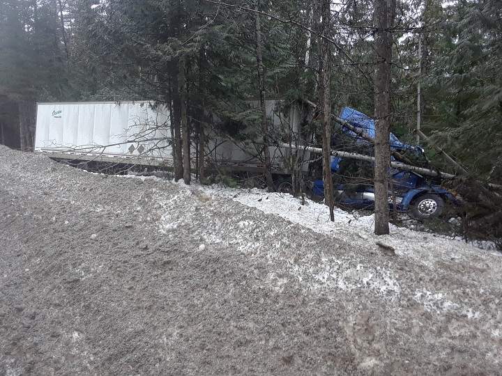 On Wednesday morning, Revelstoke RCMP were called to an accident involving a semi crossing the centre line of the Trans-Canada Highway and hitting the ditch on the opposite side.