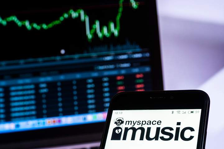 Myspace social networking website seen displayed on a smart phone.