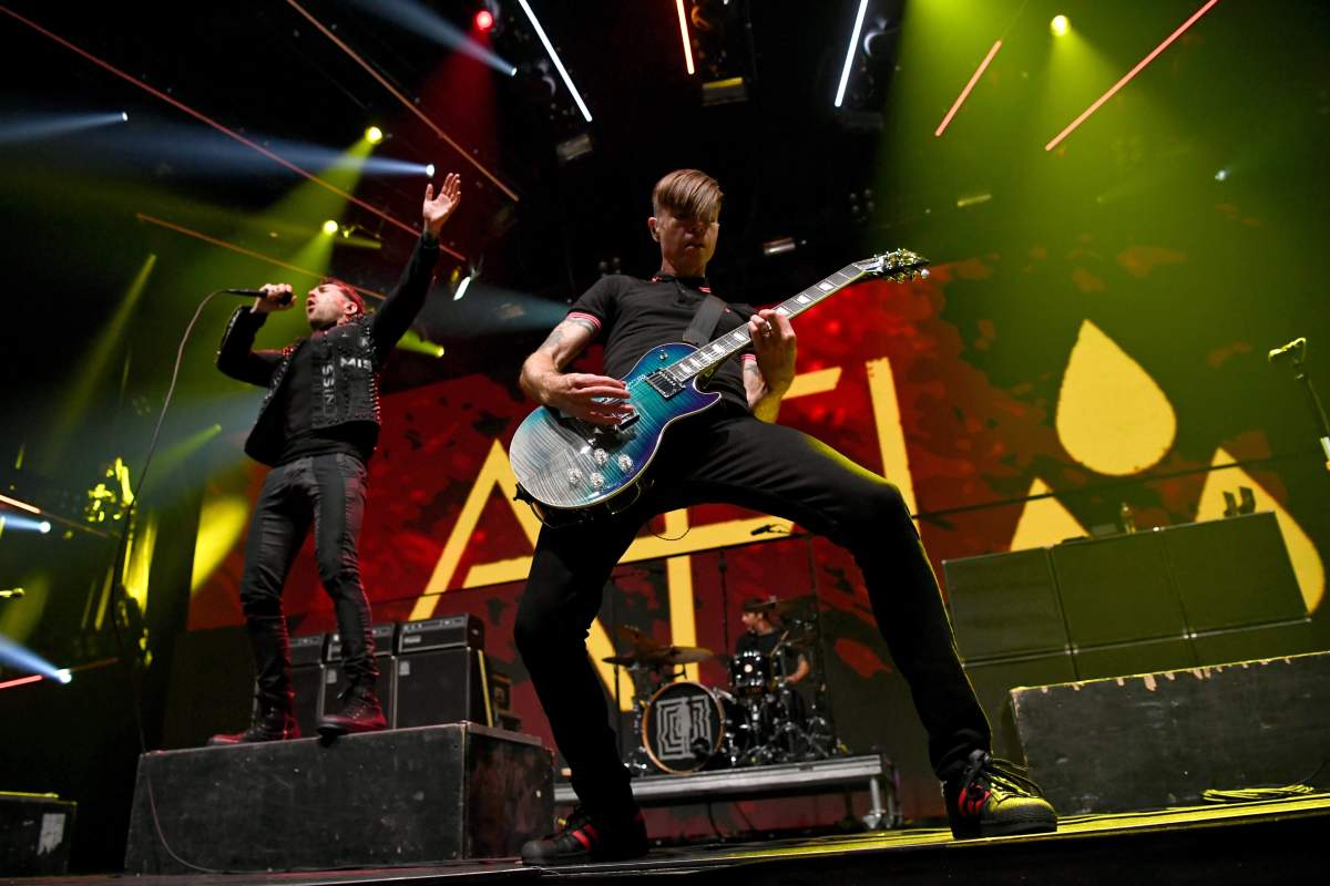 Davey Havok and Jade Puget of the band AFI perform on stage Dec. 8, 2018 in Inglewood, Calif.