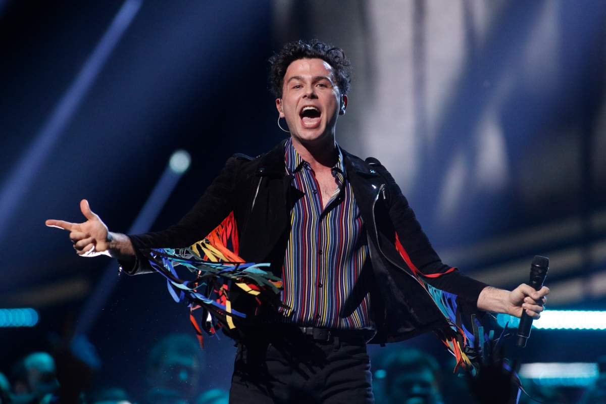 Arkells singer Max Kerman performs during the Juno Music Awards at Budweiser Gardens in London, Ont., on March 17, 2019.